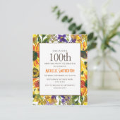 Gelbe Sonnenblumen 100. Geburtstagsfeier Einladung (Stehend Vorderseite)
