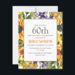 Gelbe Sonnenblumen 60. Geburtstagsparty Einladung<br><div class="desc">Schöne boho-Stil lila und gelbe Aquarell-Blume und Sonnenblumen botanische Aquarell 60. Geburtstagsfeier Einladung für Frauen. Kontaktieren Sie uns für Hilfe bei der Anpassung oder um passende Produkte anzufordern.</div>