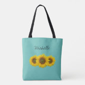 Gelbe Sonnenblumen Aquamarin grün Personalisiert Tasche (Rückseite)