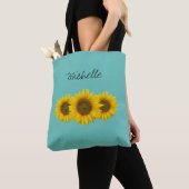 Gelbe Sonnenblumen Aquamarin grün Personalisiert Tasche (Von Nahem)
