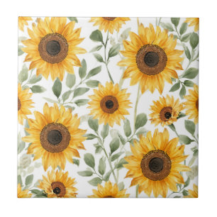 Gelbe Sonnenblumen Aquarell-Blumenmalerei Fliese