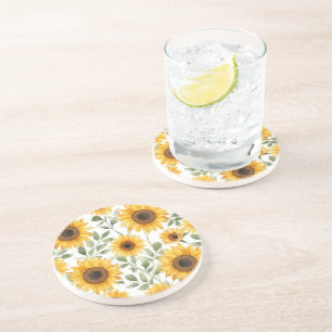 Gelbe Sonnenblumen Aquarell-Blumenmalerei Getränkeuntersetzer