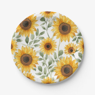 Gelbe Sonnenblumen Aquarell-Blumenmalerei Pappteller