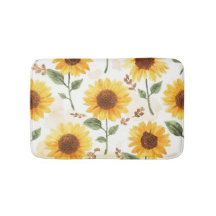 Gelbe Sonnenblumen Aquarell Floral Whimsical Badematte