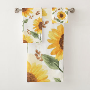 Gelbe Sonnenblumen Aquarell Floral Whimsical Badhandtuch Set