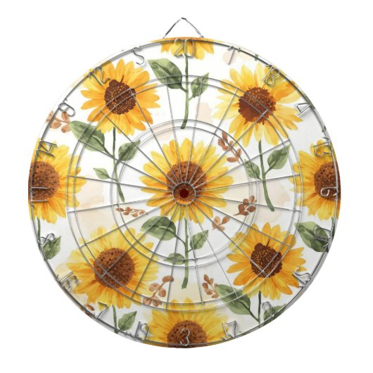 Gelbe Sonnenblumen Aquarell Floral Whimsical Dartscheibe (vorne)