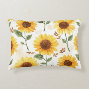 Gelbe Sonnenblumen Aquarell Floral Whimsical Dekokissen