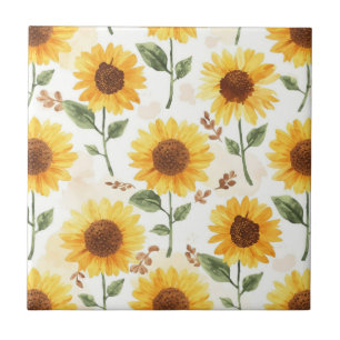 Gelbe Sonnenblumen Aquarell Floral Whimsical Fliese
