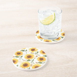 Gelbe Sonnenblumen Aquarell Floral Whimsical Getränkeuntersetzer