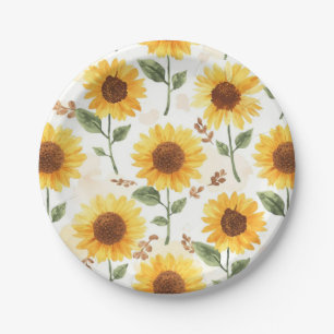 Gelbe Sonnenblumen Aquarell Floral Whimsical Pappteller