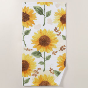 Gelbe Sonnenblumen Aquarell Floral Whimsical Strandtuch