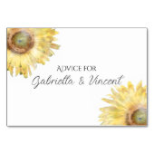 Gelbe Sonnenblumen Aquarellfarben Hochzeitsratgebe Tischnummer (Vorderseite)