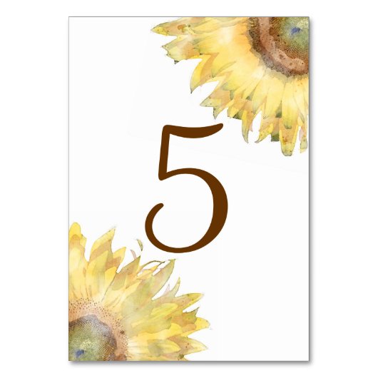 Gelbe Sonnenblumen Aquarellfarben-Tischnummern Tischnummer (Rückseite)