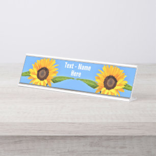 Gelbe Sonnenblumen auf blauem Himmel - Ihr Text Schreibtischnamensplakette