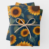 Gelbe Sonnenblumen auf einem blauen Hintergrund Geschenkpapier Set (Beispiel)