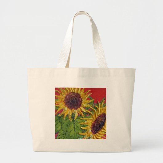 Gelbe Sonnenblumen auf Rot Jumbo Stoffbeutel (Vorne)