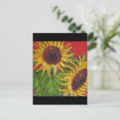 Gelbe Sonnenblumen auf Rot Postkarte (Stehend Vorderseite)