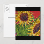 Gelbe Sonnenblumen auf Rot Postkarte (Vorne/Hinten)