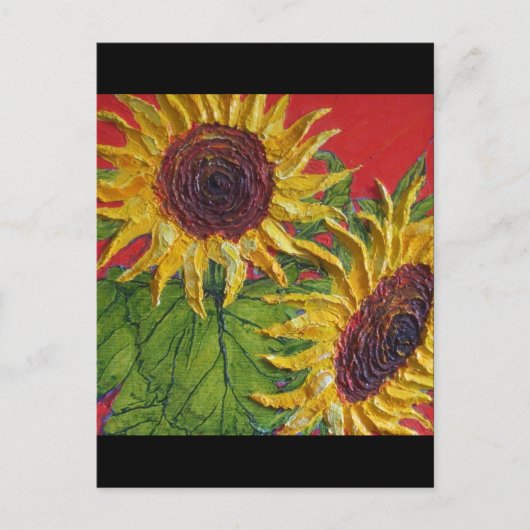 Gelbe Sonnenblumen auf Rot Postkarte (Vorderseite)