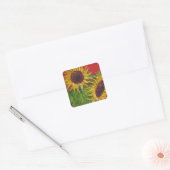 Gelbe Sonnenblumen auf rotem Aufkleber (Umschlag)