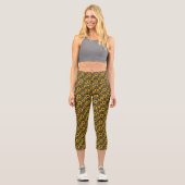 Gelbe Sonnenblumen auf schwarz Capri Leggings (Vorderseite)