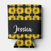 Gelbe Sonnenblumen auf schwarz Dosenkühler (Rückseite)