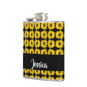 Gelbe Sonnenblumen auf schwarz Flachmann (Links)