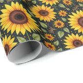 Gelbe Sonnenblumen auf schwarz Geschenkpapier (Rolleneckpunkt)