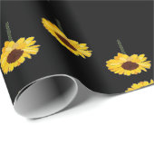 Gelbe Sonnenblumen auf schwarz Geschenkpapier (Rolleneckpunkt)
