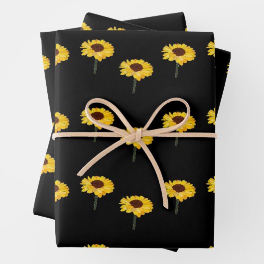 Gelbe Sonnenblumen auf schwarz Geschenkpapier Set (Beispiel)