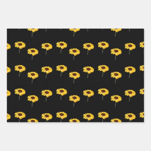 Gelbe Sonnenblumen auf schwarz Geschenkpapier Set (Vorderseite)