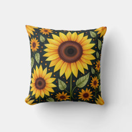 Gelbe Sonnenblumen auf schwarz Kissen
