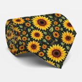 Gelbe Sonnenblumen auf schwarz Krawatte (Gerollt)