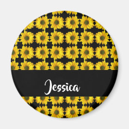 Gelbe Sonnenblumen auf schwarz Magnet