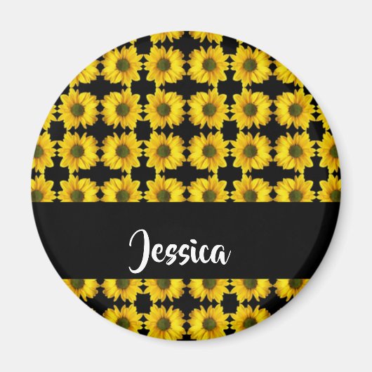 Gelbe Sonnenblumen auf schwarz Magnet (Vorne)