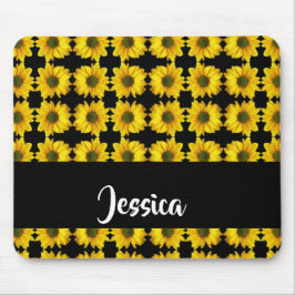 Gelbe Sonnenblumen auf schwarz Mousepad