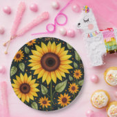 Gelbe Sonnenblumen auf schwarz Pappteller (Party)