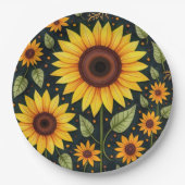 Gelbe Sonnenblumen auf schwarz Pappteller (Vorderseite)