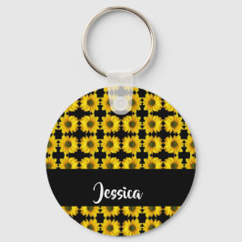 Gelbe Sonnenblumen auf schwarz Schlüsselanhänger