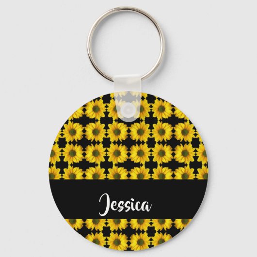 Gelbe Sonnenblumen auf schwarz Schlüsselanhänger (Vorderseite)