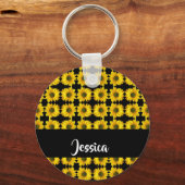 Gelbe Sonnenblumen auf schwarz Schlüsselanhänger (Vorderseite)