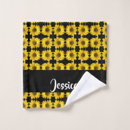 Gelbe Sonnenblumen auf schwarz Waschlappen