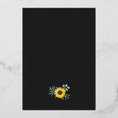 Gelbe Sonnenblumen auf schwarzem Hochzeitgold Folieneinladung (Rückseite)