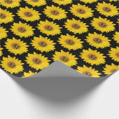 Gelbe Sonnenblumen auf Schwarzer Monogramm Geschenkpapier (Ecke)