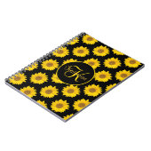 Gelbe Sonnenblumen auf Schwarzer Monogramm Notizblock (Linke Seite)
