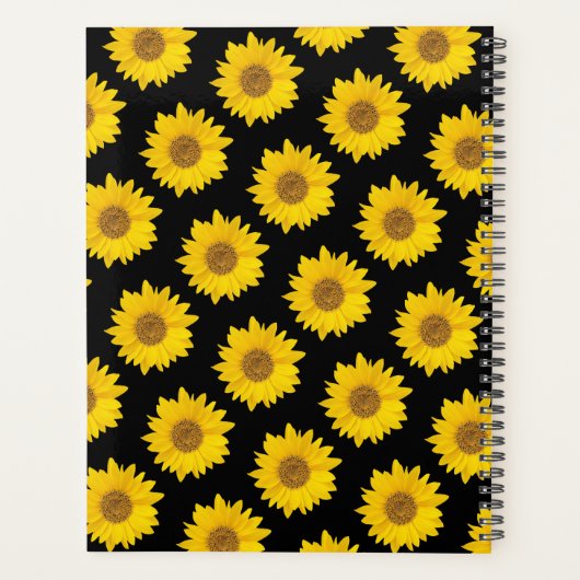 Gelbe Sonnenblumen auf Schwarzer Monogramm Planer (Rückseite)