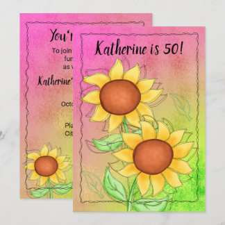 Gelbe Sonnenblumen auf texturiertem Rosa Grün Einladung