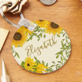 Gelbe Sonnenblumen Beige blühende individuelle Nam Schlüsselanhänger