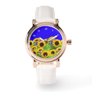 Gelbe Sonnenblumen beobachten Armbanduhr