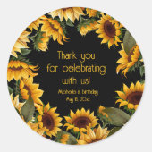 Gelbe Sonnenblumen Black Birthday Danke Runder Aufkleber (Vorderseite)